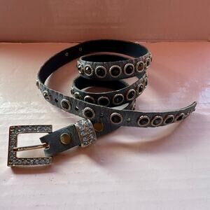 Vintage Kippys Womens Leather Rhinestone Belt Dusty Blue on blue crystals Size